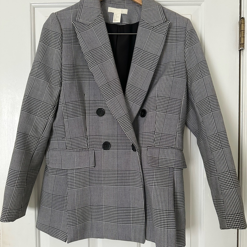Double Breasted Gray Plaid Blazer
